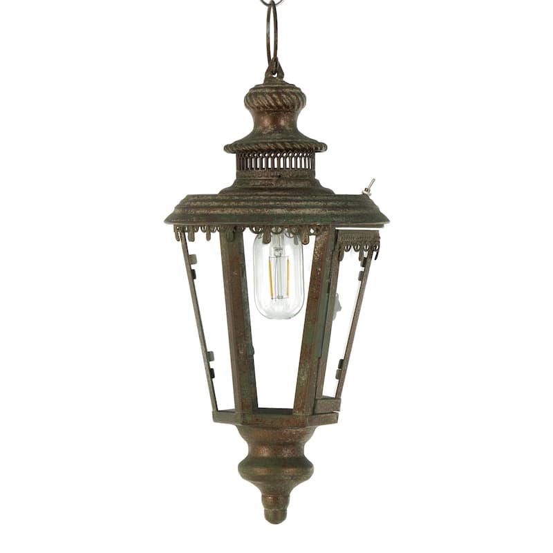 Metal Floral Lighthouse Style Decorative Candle Lantern with Ring Handle - Brown - Roche River Decor - 8"W x 8"L x 16"H