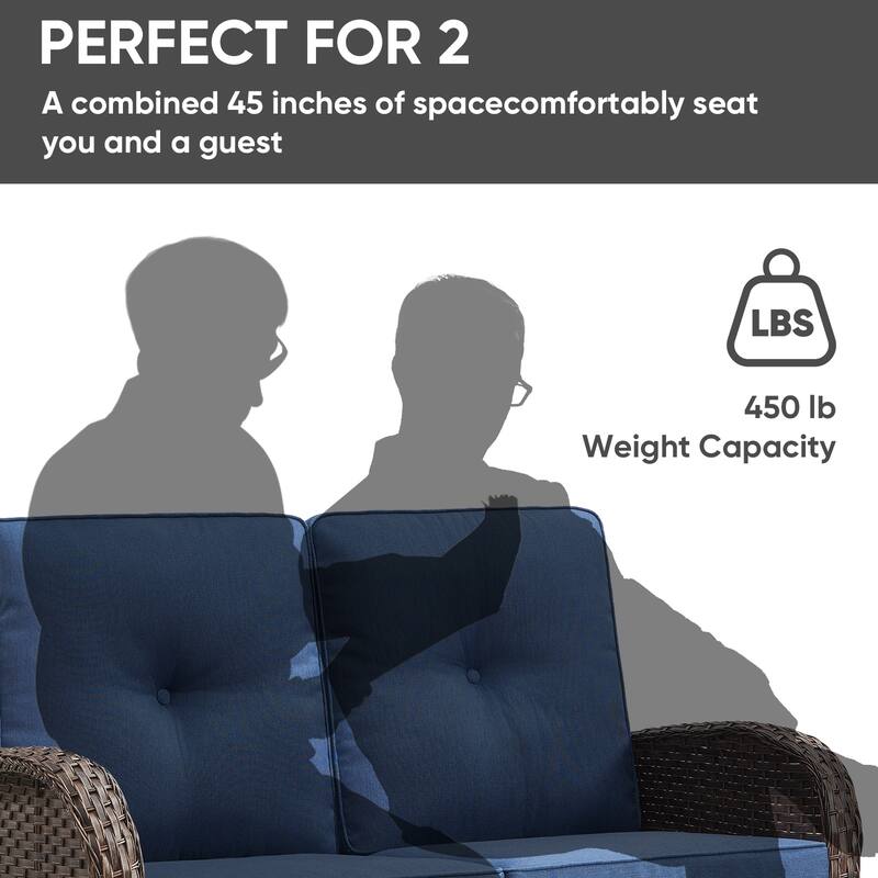 Outdoor Sofa Chairs with Swivel Chairs -Blue - Brown