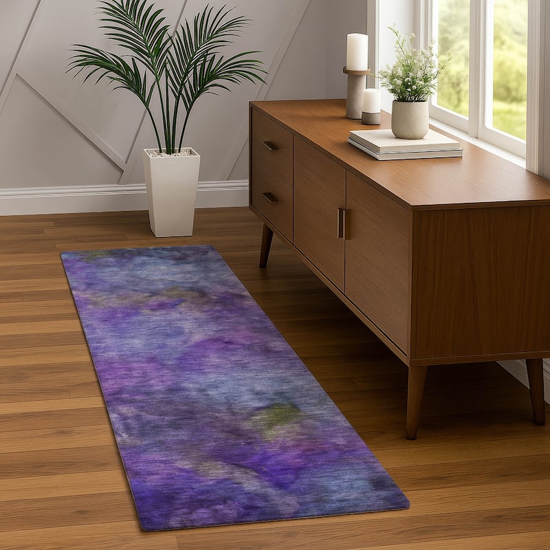 Machine Washable Indoor/ Outdoor Abstract Contemporary Chantille Rug