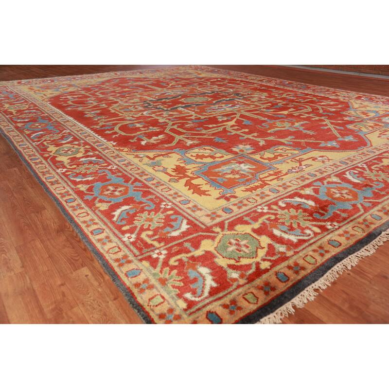 Hand Knotted Oriental 100% Wool Carpet Traditional Medallion Red Heriz (serapi) Area Rug - 14' 10'' X 11' 7''