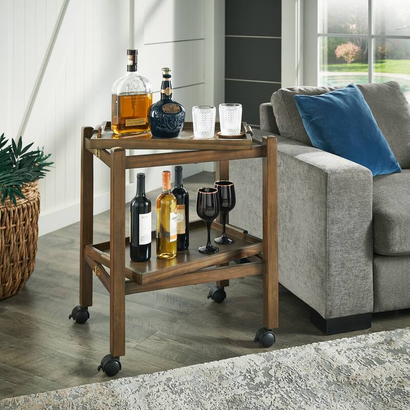 Dolores Wood Finish Folding Bar Cart with Two Detachable Trays by iNSPIRE Q Modern