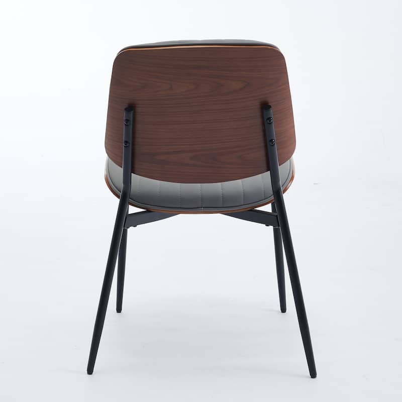 Dining Chairs Set of 2 Faux Leather Chair with Walnut Bentwood Back Upholstered Seat Metal Legs Adjustable Foot