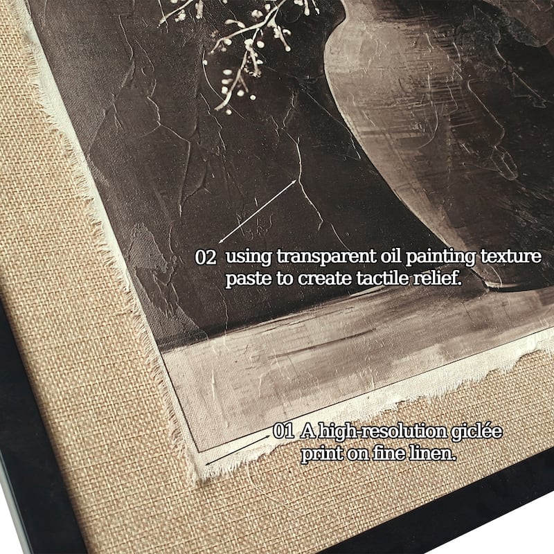 Abstract Flower Bouquet Wall Art, white flower in a rustic clay pot Painting Blossom Picture Prints on Linen for Bedroom