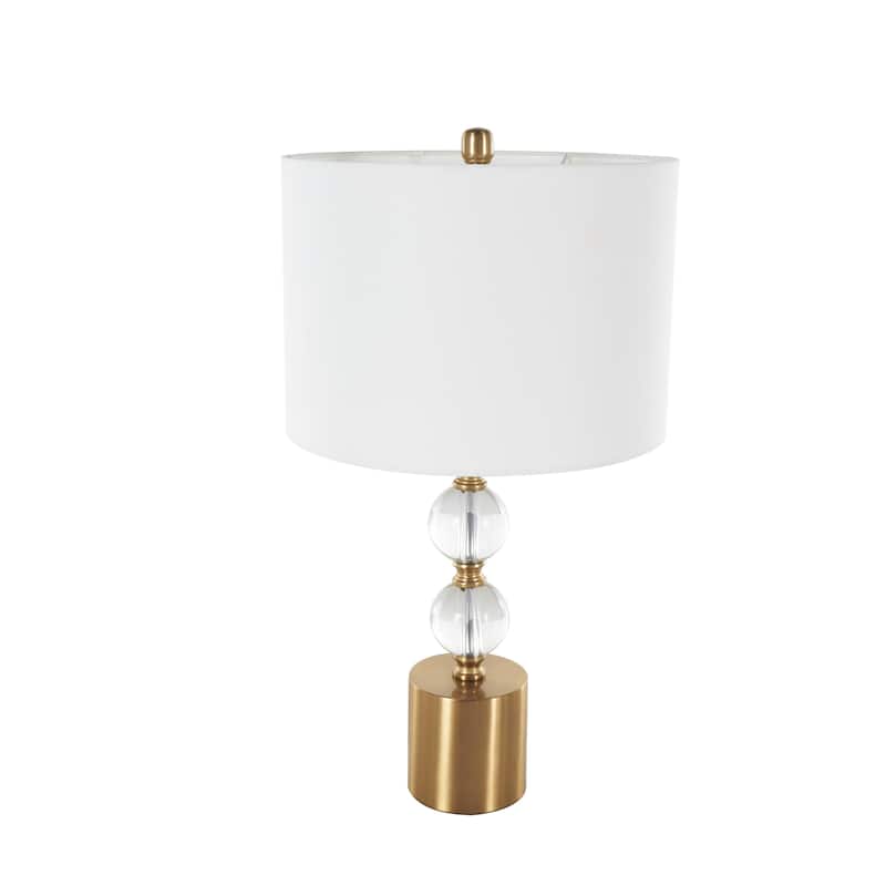 Clear Crystal Stacked Orbs Room Table Lamp with White Drum Shade and Gold Base