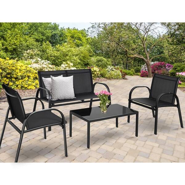 Costway 4 Pcs Patio Furniture Set Sofa Coffee Table Steel Costway 4 Pcs Patio Furniture Set