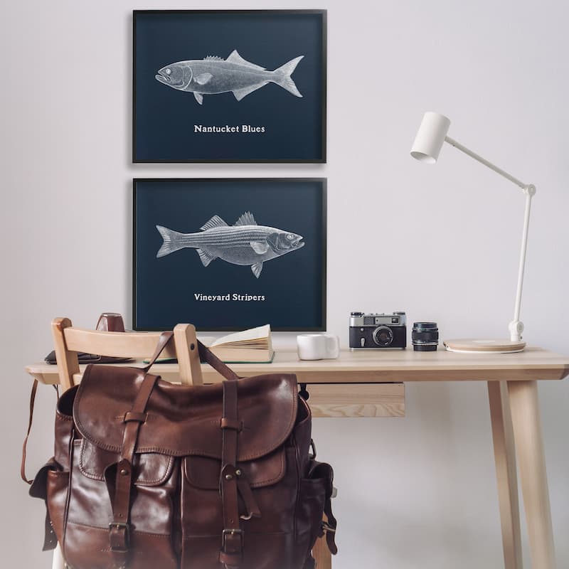 Stupell Harbor Fish Phrases Framed Giclee Art Design By Phillipa Katz (Set of 2)