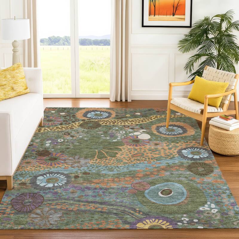 Machine Washable Indoor/ Outdoor Whimsy Floral Chantille Rug