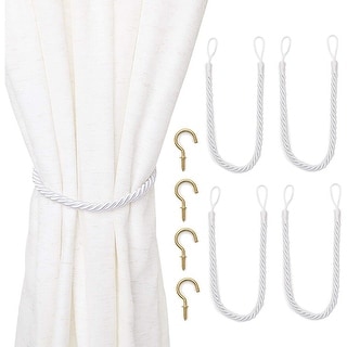 2 Pairs Curtain Tiebacks with Hooks 26" - White