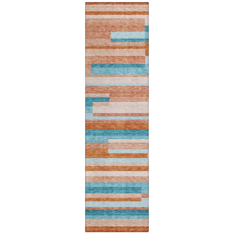 Machine Washable Indoor/ Outdoor Modern Stripes Chantille Rug