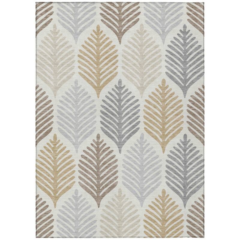 Machine Washable Indoor/ Outdoor Modern Fern Chantille Rug