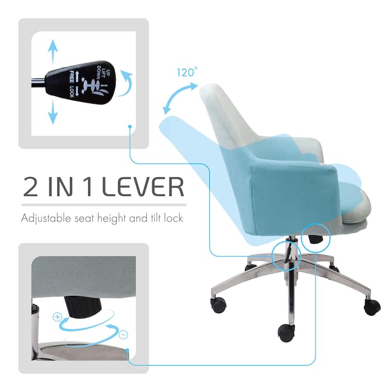Porthos Home Nala Velvet Office Chair with Arms, Adjustable Seat