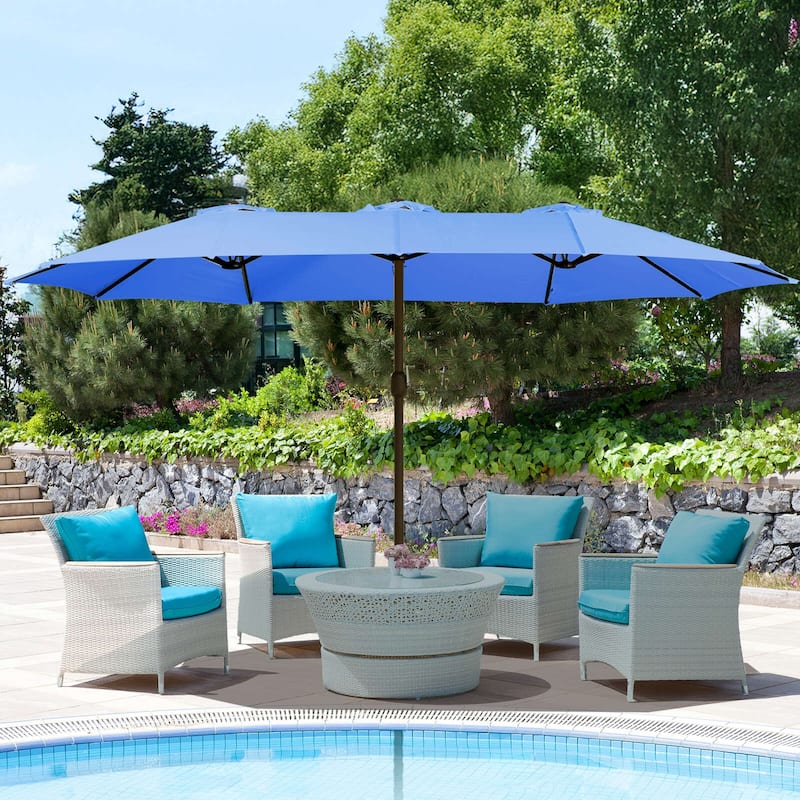 Aoodor 15ft Outdoor Double Sided Market Patio Umbrella with Base Stand