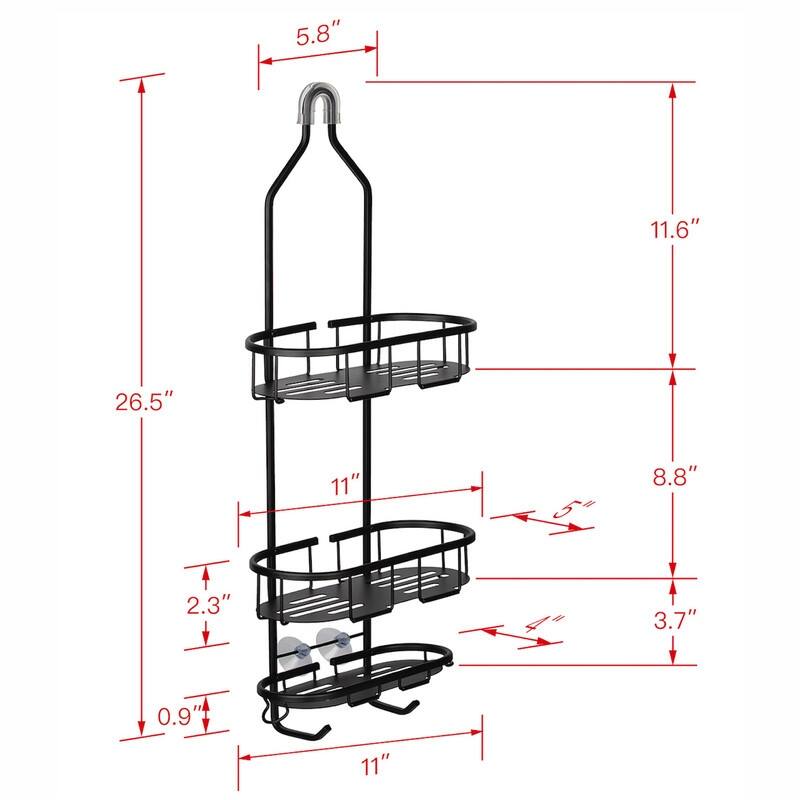 Utopia Alley Rustproof Aluminum Hanging Shower Caddy Organizer with 3 Shelves - Includes Shower liner and shower hooks, Black