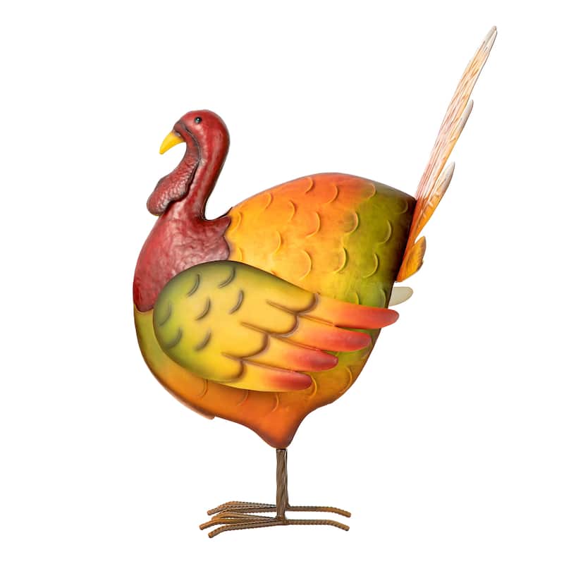 Glitzhome 21.5"H Thanksgiving Metal Turkey Porch Decor (KD)
