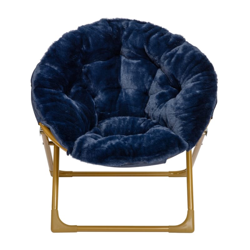 Kids Folding Synthetic Fur Saucer Chair for Playroom or Bedroom - 12.25"D x 22.75"W x 22"H