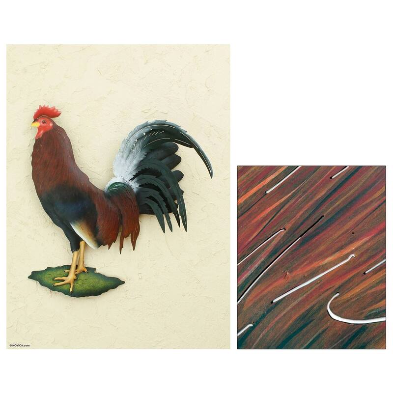 Handmade Proud Rooster Steel wall art (Mexico) - 64 x 59 x 8