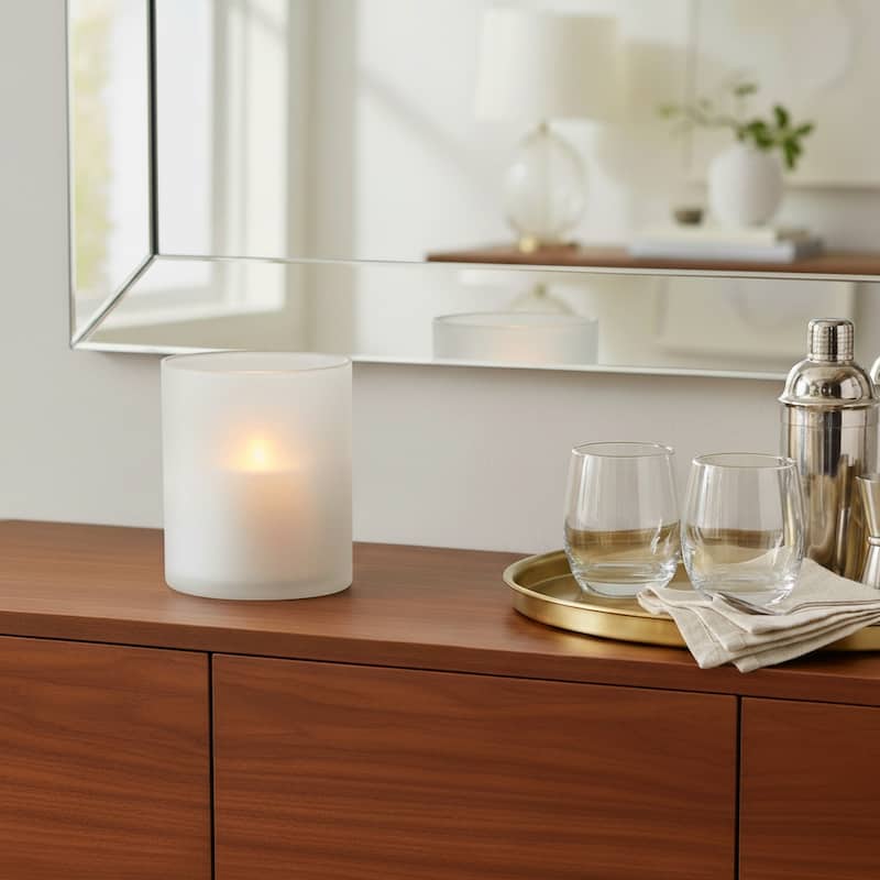 Glass Frosted Finish Pillar Candle Holder - Clear - 6.0"