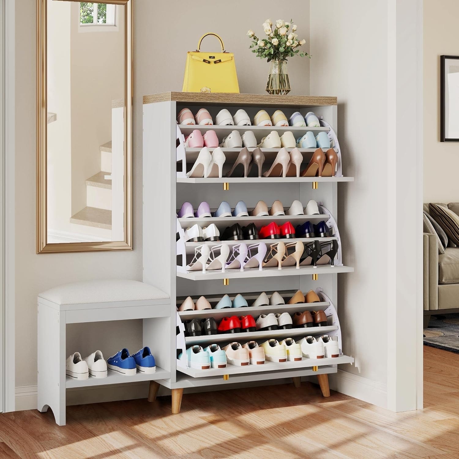 Moasis 3 Flip Drawers Shoe Storage Cabinet with Padded Seat