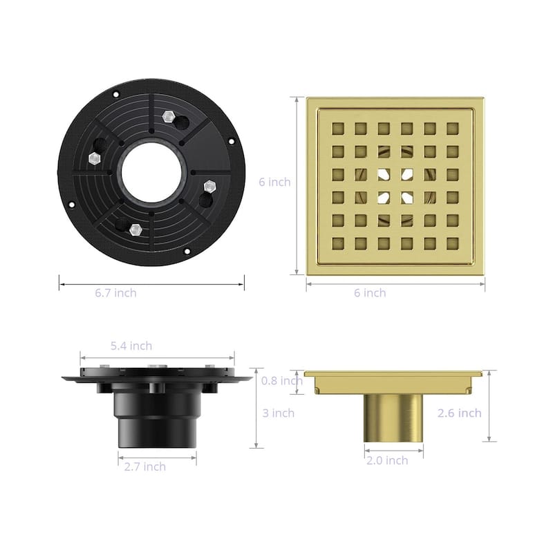 6" Square Shower Floor Drain