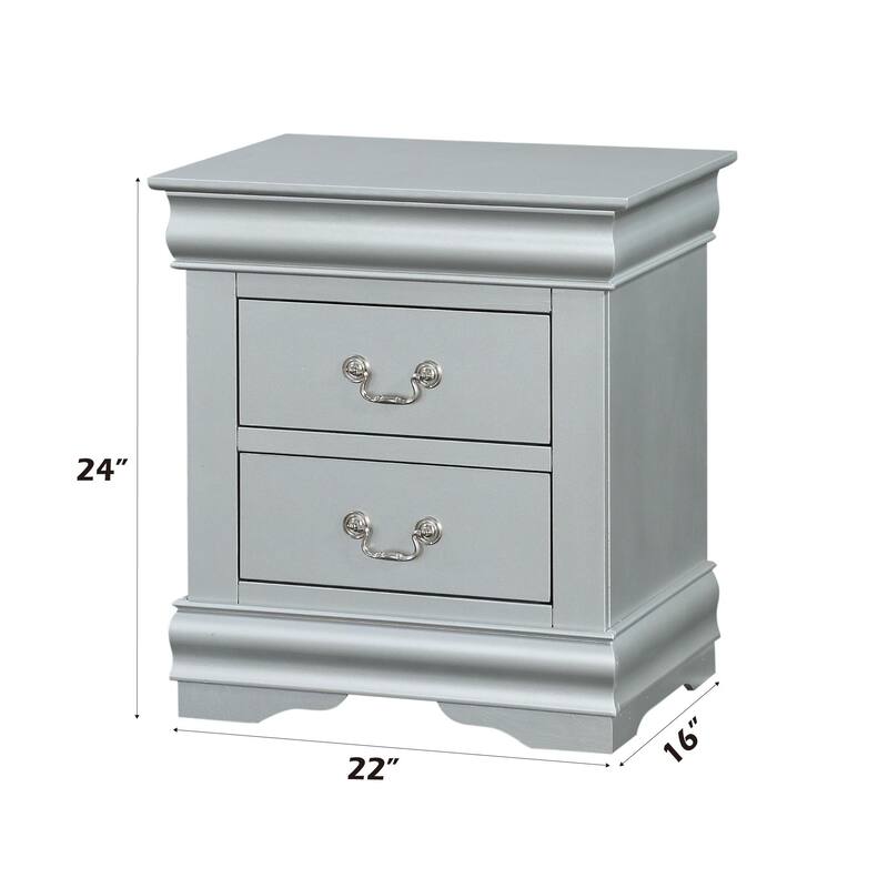 Sleek Platinum Finish Nightstand with Single Drawer and Nickel Metal Handle
