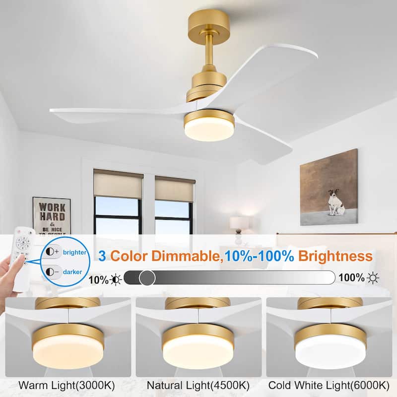 Hot sales 42 Inch Indoor Ceiling Fan With Dimmable LED Light 3 Solid Wood Blades Remote Control Reversible DC Motor