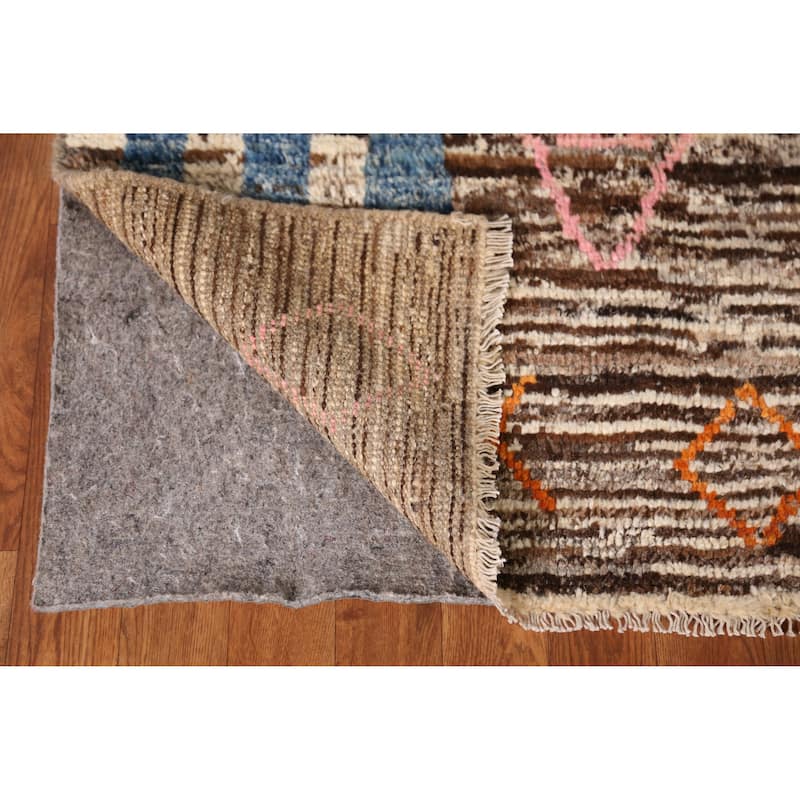 Moroccan Oriental Area Rug Hand-Knotted Brown Wool Carpet - 7'0" x 9'5"