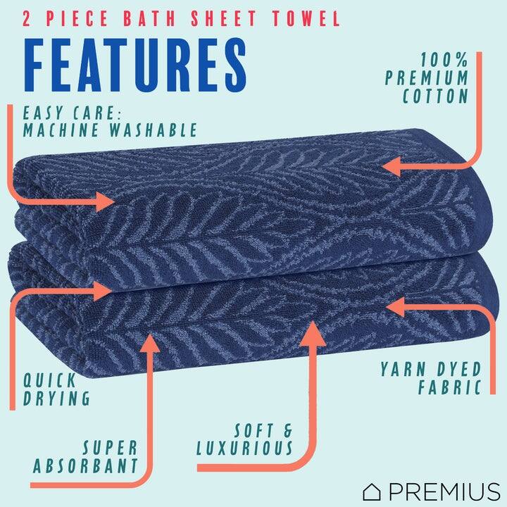 PREMIUS 2 Pack Leaf 100% Cotton Yarn Dyed Bath Sheet, 32x64 Inches - 32x64 Inches