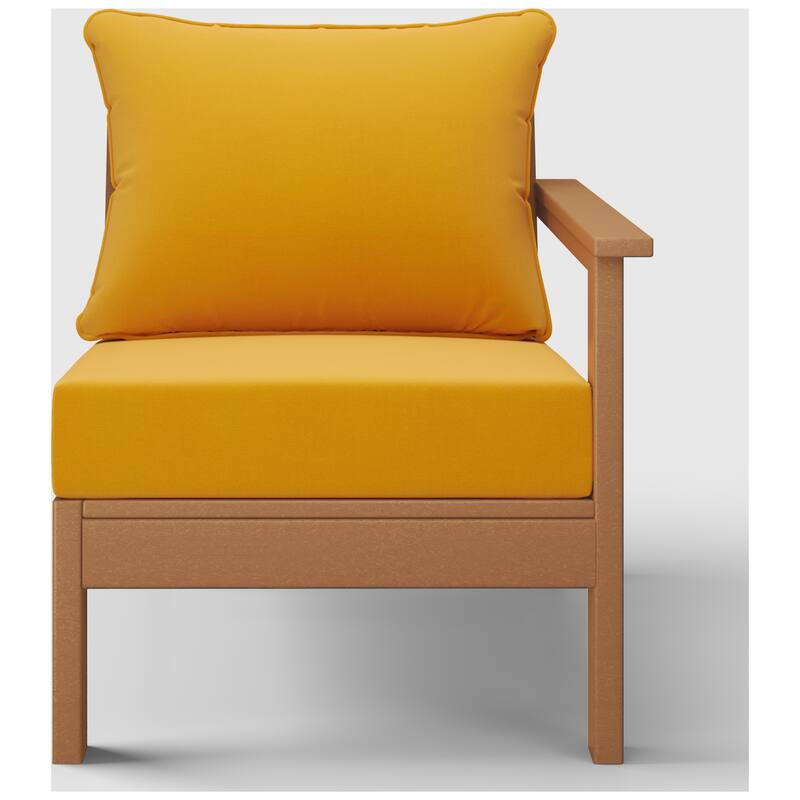 Birchwood All Weather HDPE Outdoor Patio Deep Seating Teak Right Arm Facing Chair With Cushions (1-Piece)