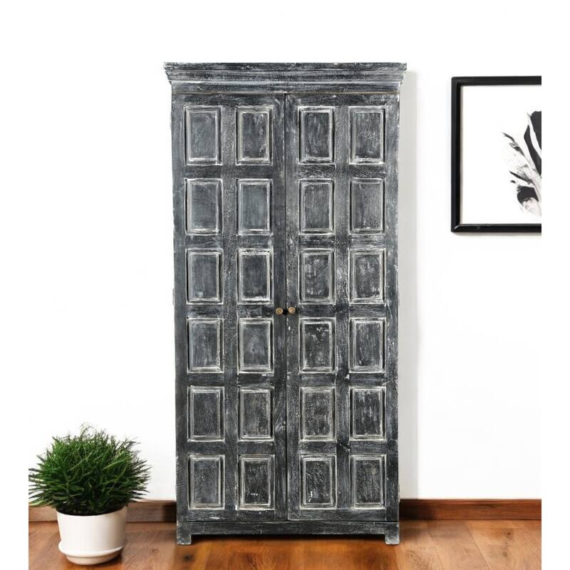 HomeRoots 72" Dark Gray Solid Wood Pantry Or Storage Closet - 36' X '72' X '18 - Dark Gray