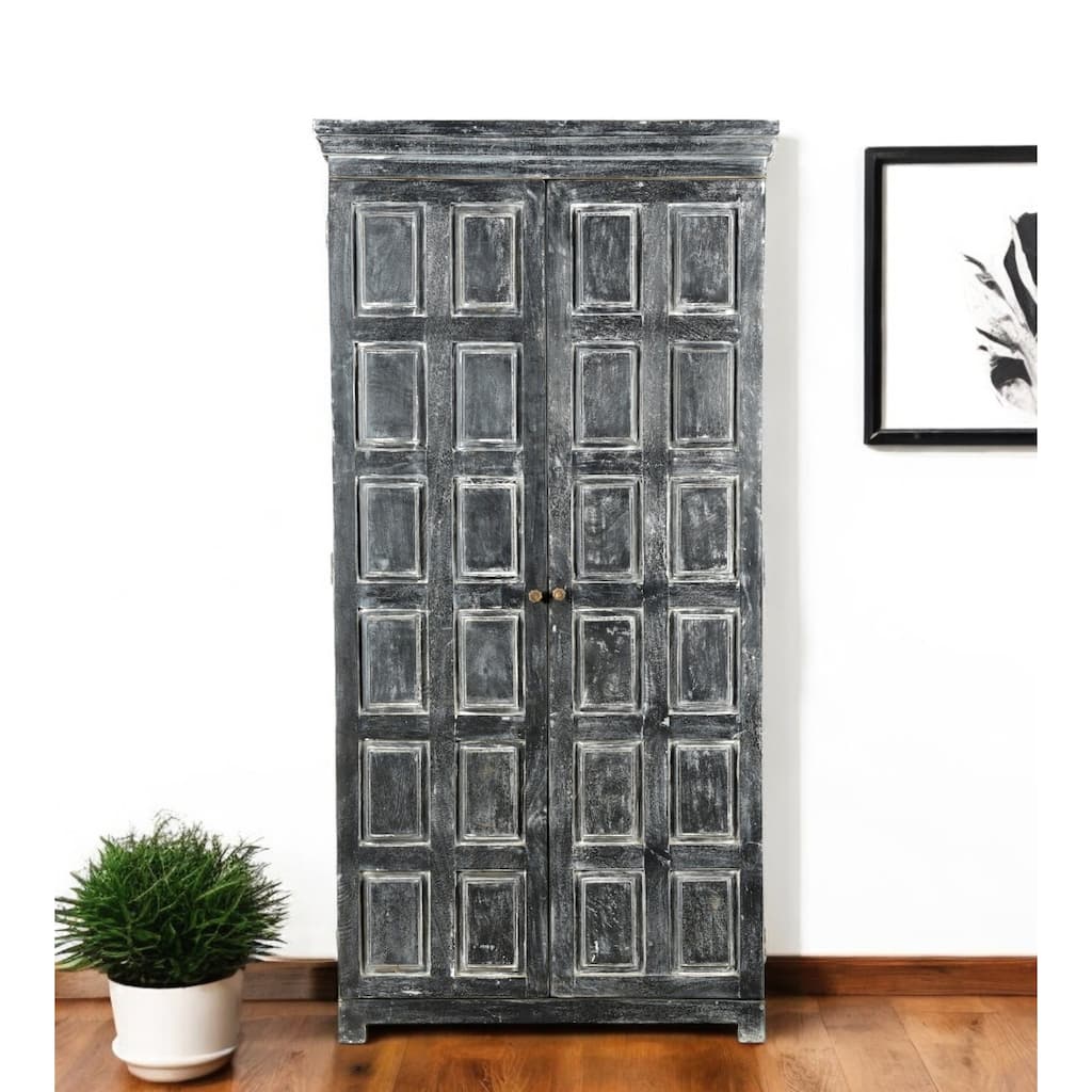HomeRoots 72" Dark Gray Solid Wood Pantry Or Storage Closet - 36' X '72' X '18