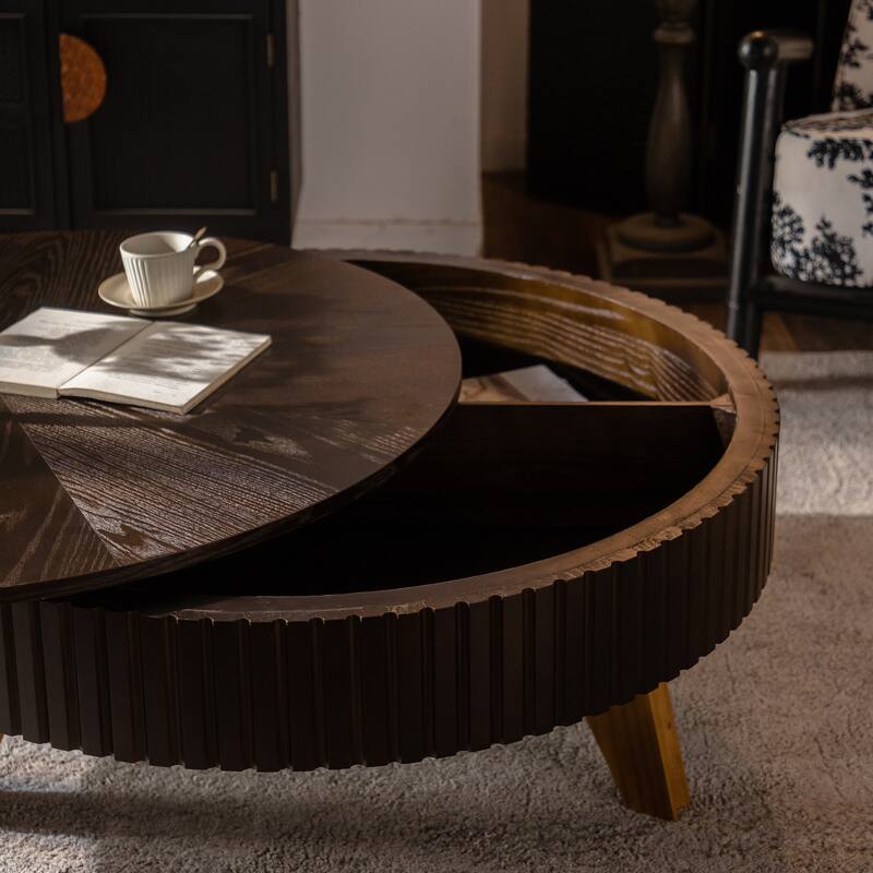 Retro Round Retro Coffee Table with 3 Legs for Living Room