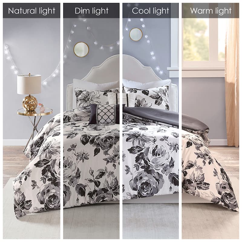 Intelligent Design Renee Black/ White Floral Print Duvet Cover Set
