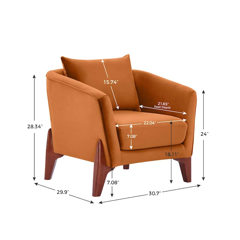 VANOMi 30.7 Inch Mid-century Modern Wide Upholstered Accent Armchair with Rubber Wood Legs