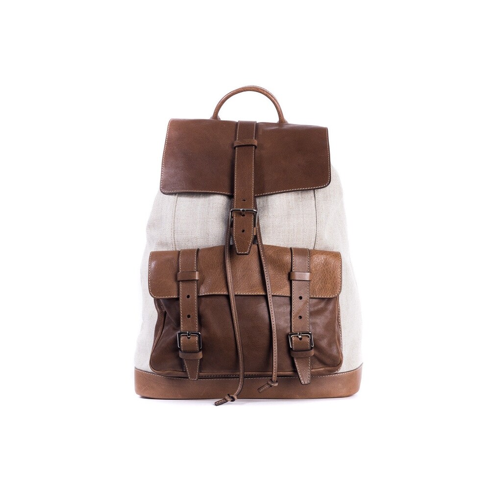 brunello cucinelli men s brown canvas and textured leather backpack no size