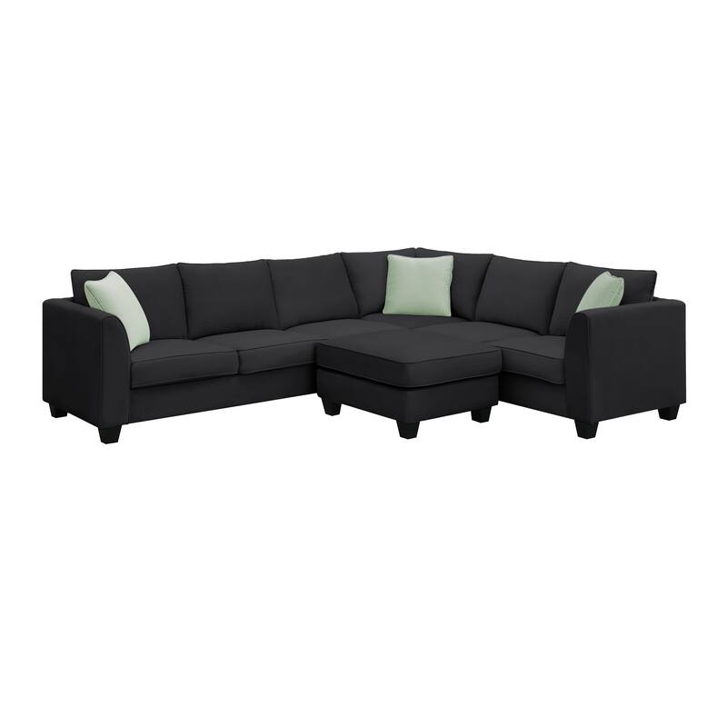 Modular Sectional Sofa with Removable Ottoman, 7 Seats Corner Sectional Sofa, L Shape Fabric Upholstered Sofa with 3 Pillows