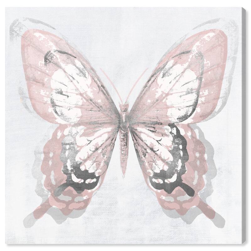 Wynwood Studio Canvas Animals Butterfly Illusion Blush and Silver Pink and Pastel Pink Farmhouse Wall Art Canvas Print