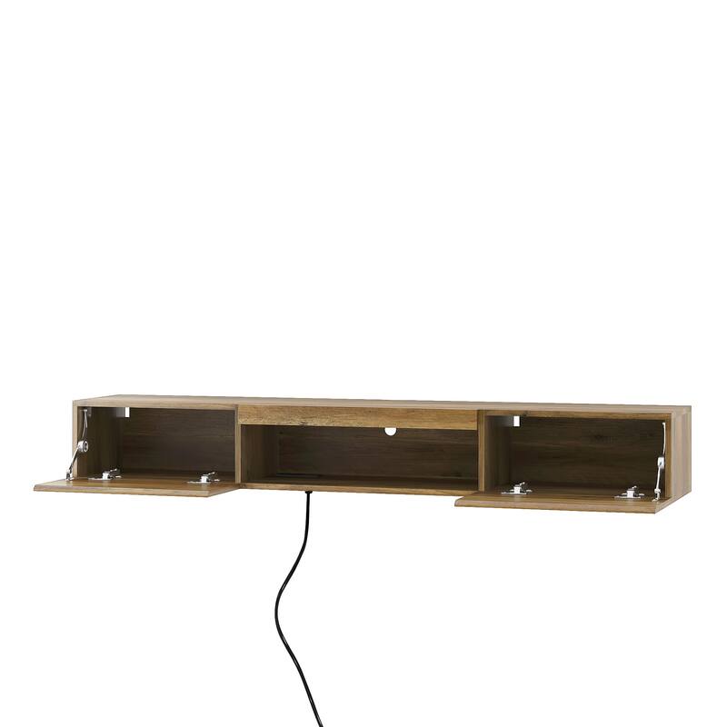 63" Floating TV Stand with Storage, LED Lights & Power Outlet for TVs Up to 60"
