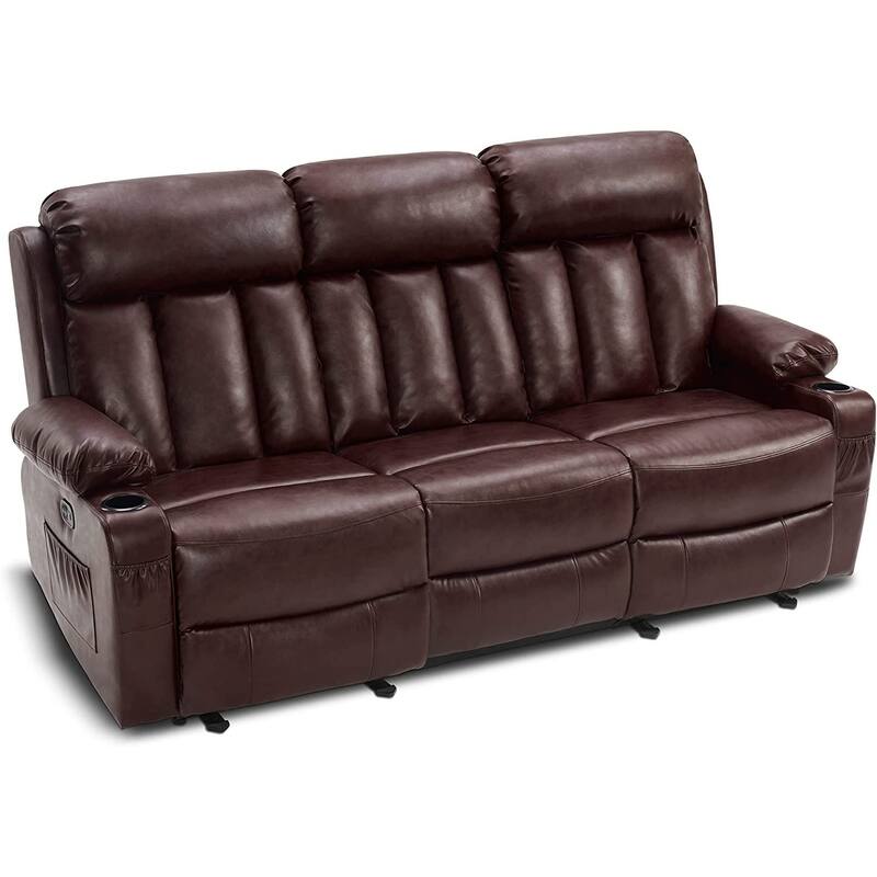 MCombo Electric Power Reclining Sofa with Heat & Massage, Faux Leather 6095/6075/6077 - Reclining sofa - Dark Brown