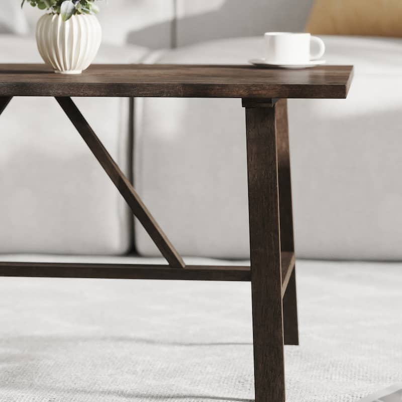 Solid Wood Farmhouse Trestle Style Coffee Table