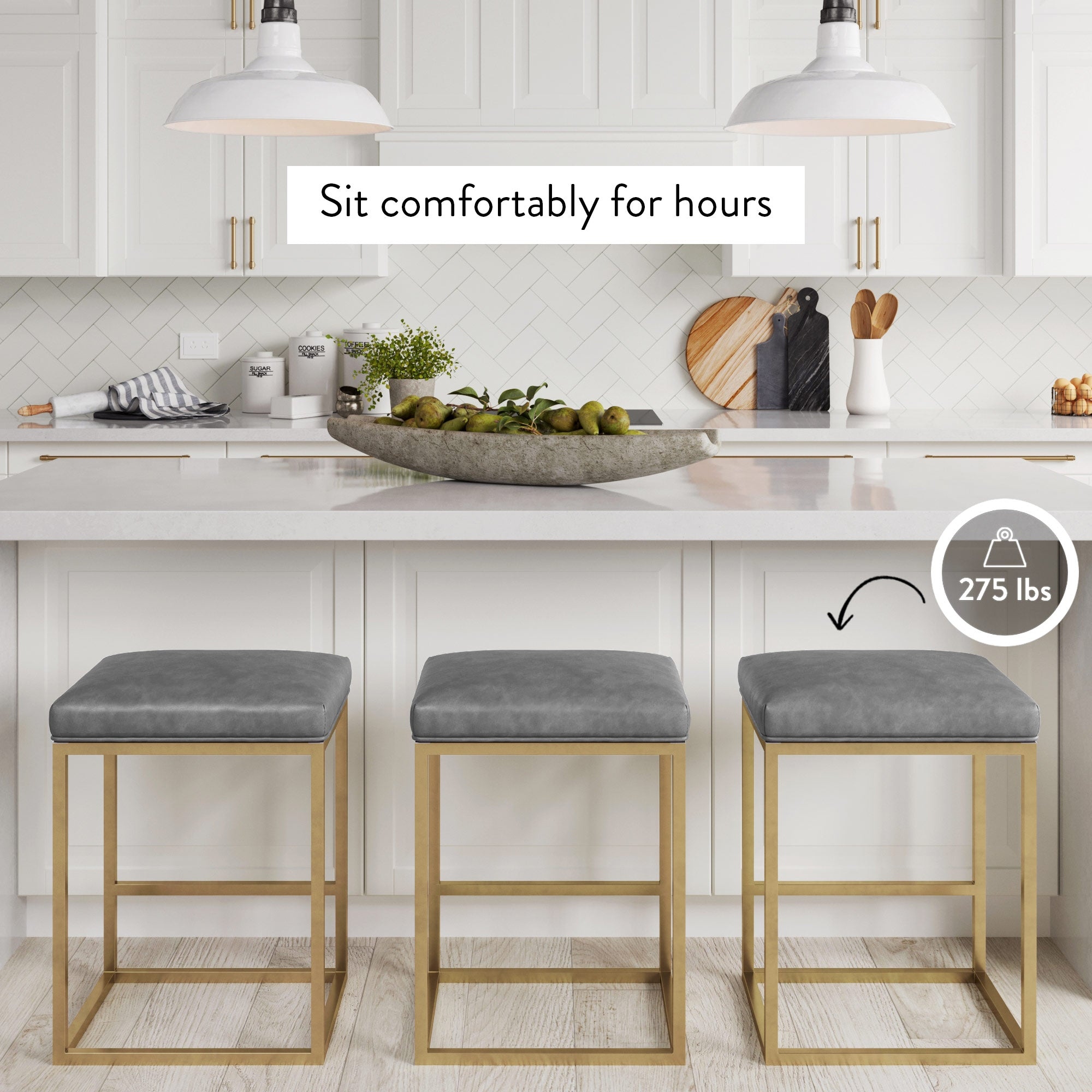 Nathan James Nelson Bar Stool with Leather Cushion and Metal Base