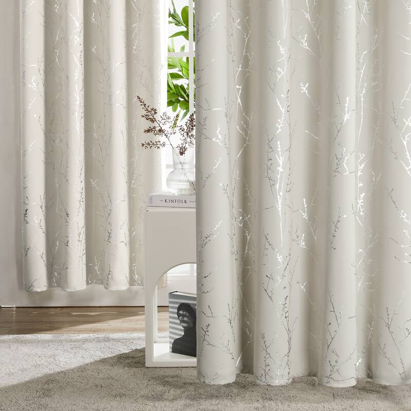 Deconovo Blackout Silver Tree Twigs Curtains(2 Panel)