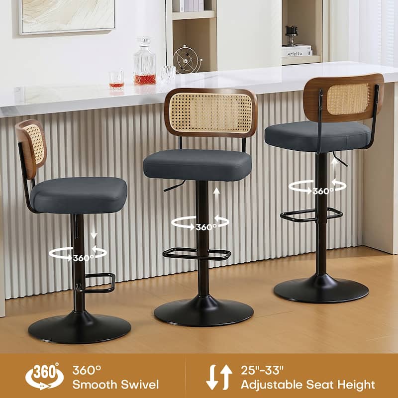 Adjustable Height Swivel Bar Stools with Back and Footrest - 17.7"W x 15.75"D x 35"-42.9"H