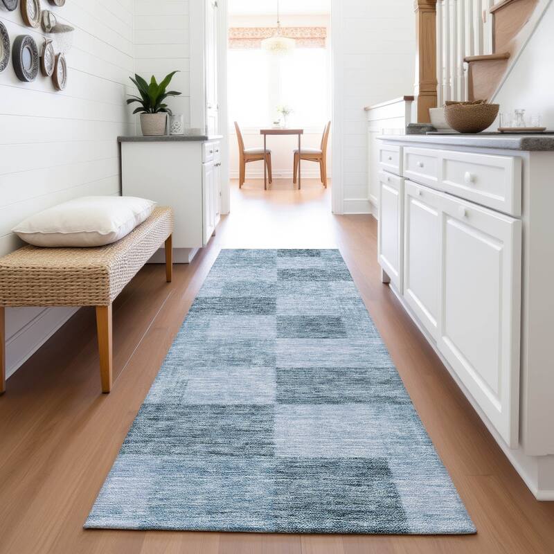 Premium Washable Super Soft Modern Checker Mayfield Rug - Denim - 2'3" x 7'6"