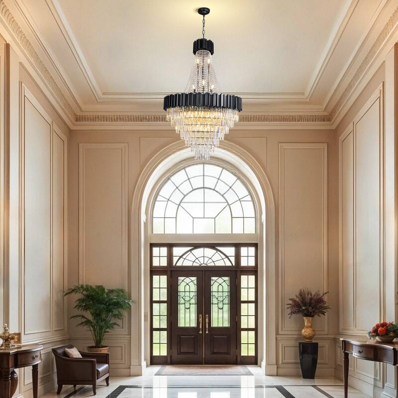 KAYLA Large Crystal Chandelier - 35.4"Modern 6-Tier 17-Light Chrome Ceiling Light, Luxury K9 Crystal