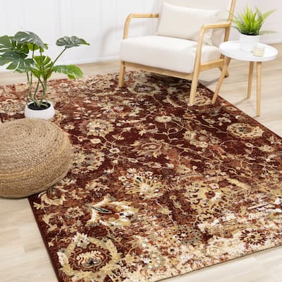 Claremont Collection - Red/Beige Floral Rug
