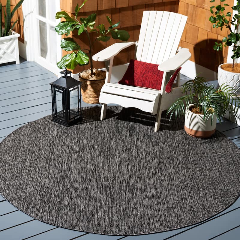 SAFAVIEH Courtyard Janyce Indoor/ Outdoor Waterproof Patio Backyard Rug - 6'7" x 6'7" Round - Black/Grey