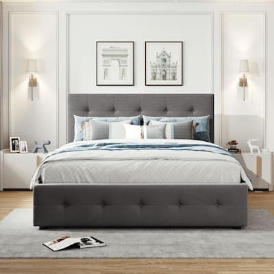 Queen Size Upholstered Platform Bed with 2 Drawers & Twin XL Trundle