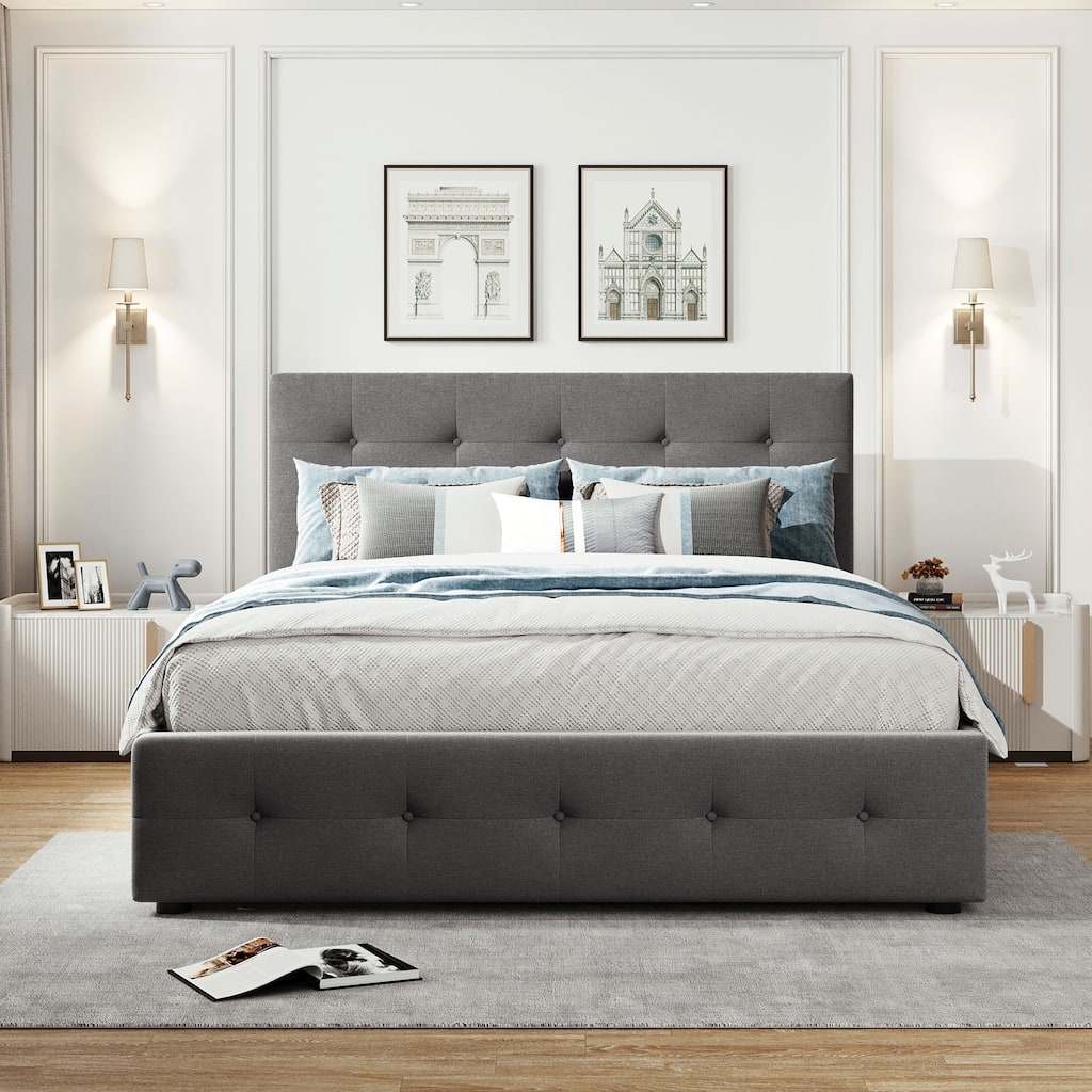 Queen Size Upholstered Platform Bed with 2 Drawers & Twin XL Trundle