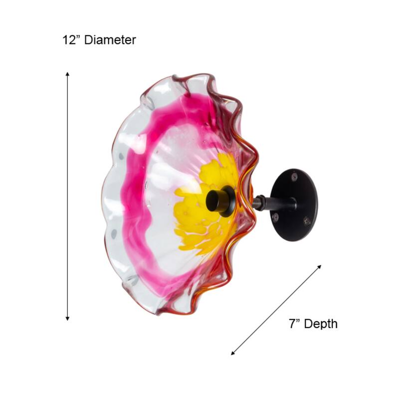 12IN Diameter Pink Fiore Bloom Art Glass Wall Art
