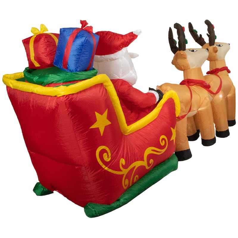 8' Inflatable Santa's Sleigh and Reindeer Outdoor Christmas Decoration